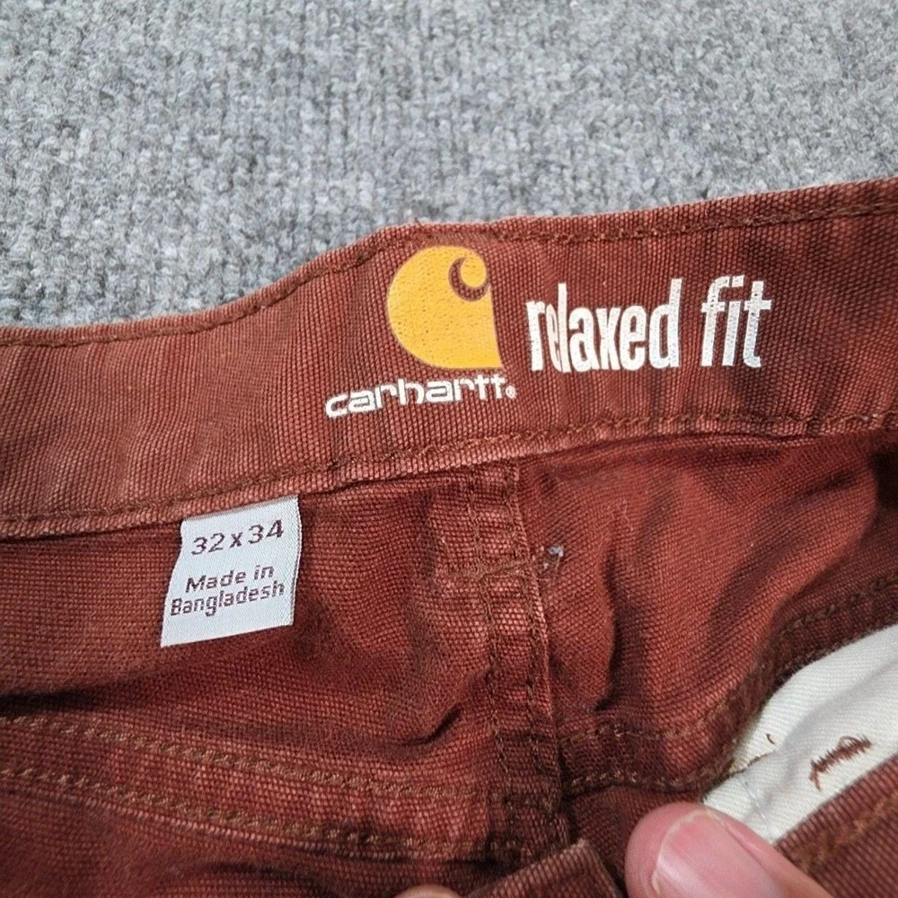 Carhartt Pants Mens 32x34 Brown Relaxed Fit Canvas Carpenter Workwear Stretch